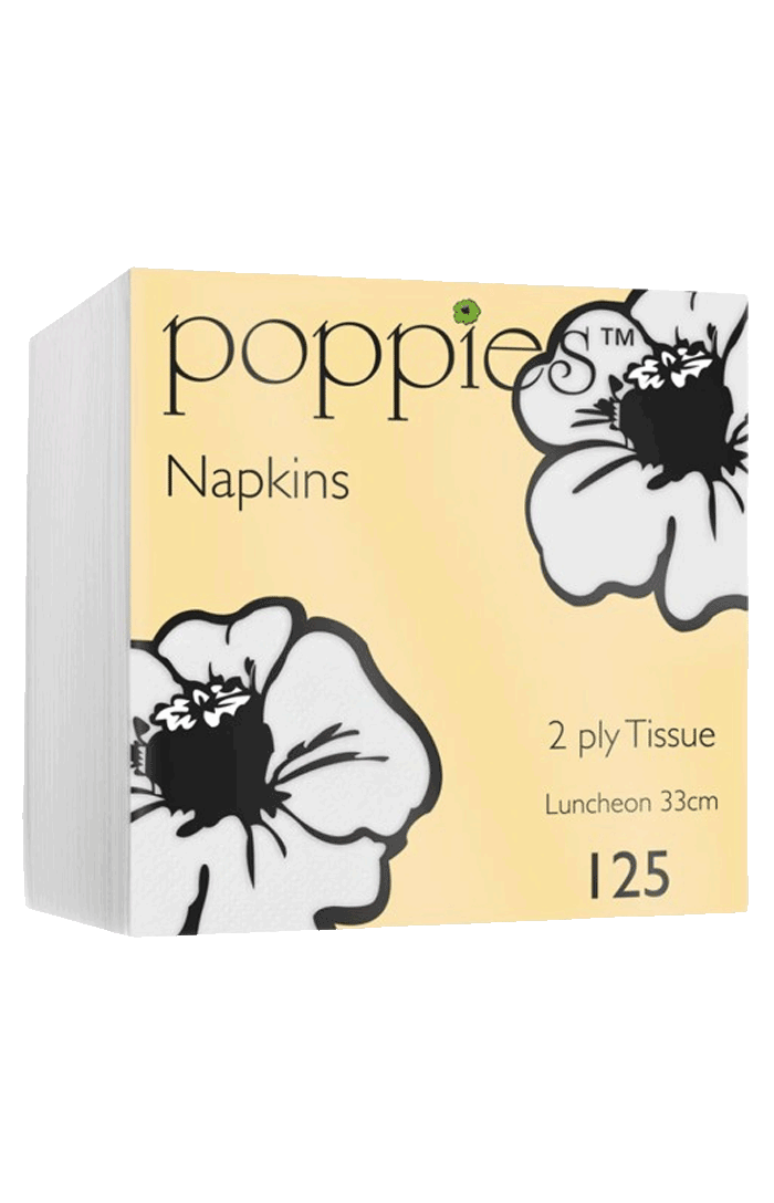 Poppies White Paper Napkins 2 Ply 33cm