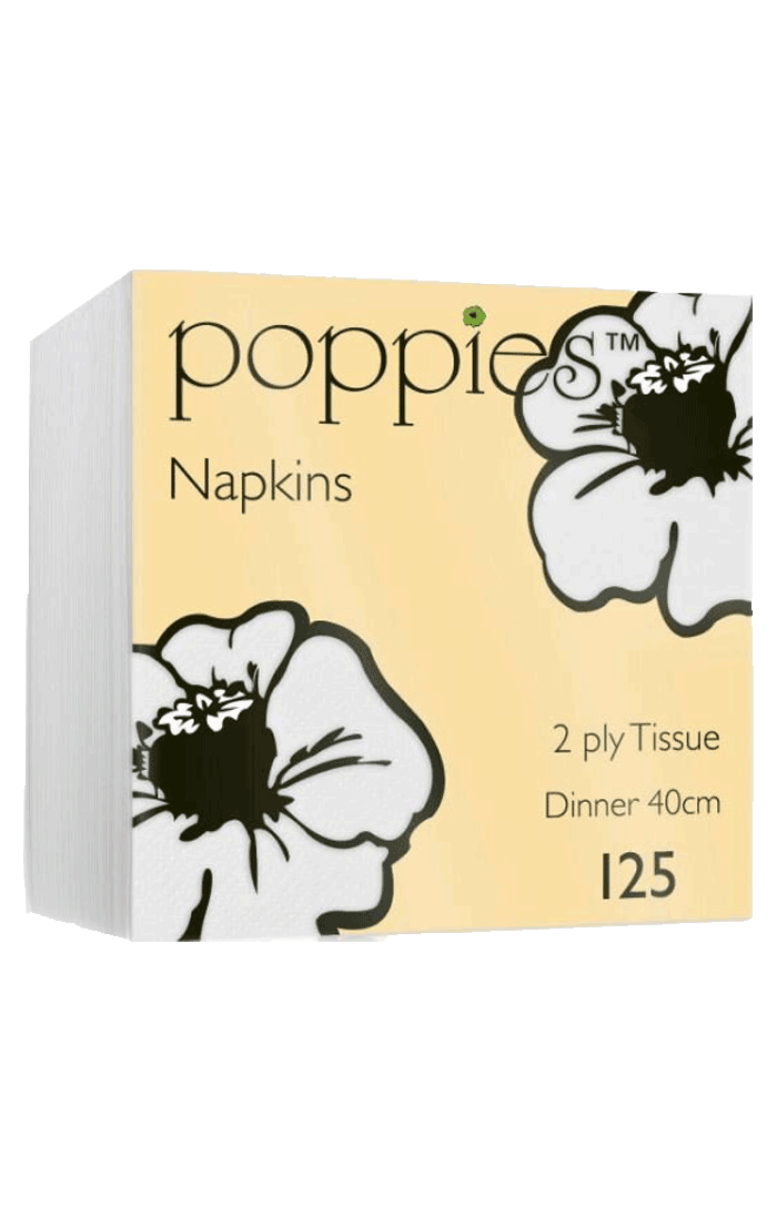 Poppies White Paper Napkins 2 Ply 40cm