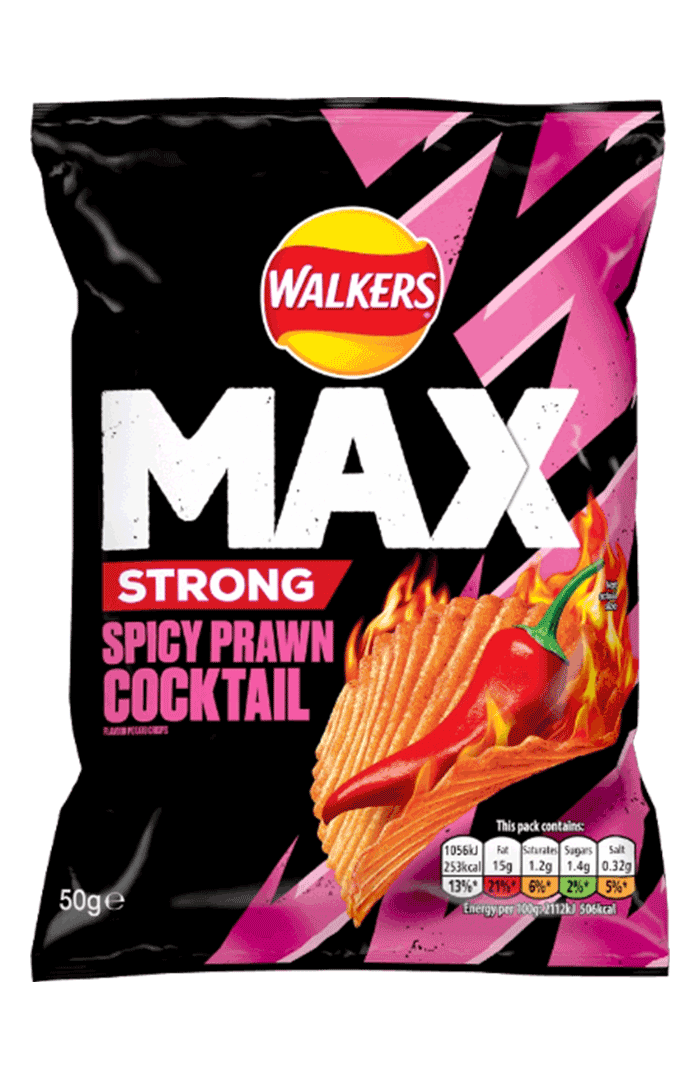 Walkers Max Strong Spicy Prawn Cocktail Grab Bag Crisps 50g