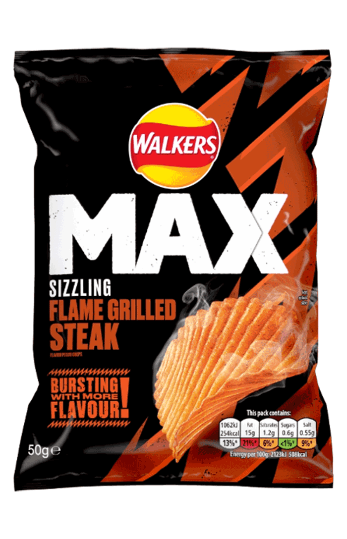 Walkers Max Sizzling Flame Grilled Steak Crisps 50g