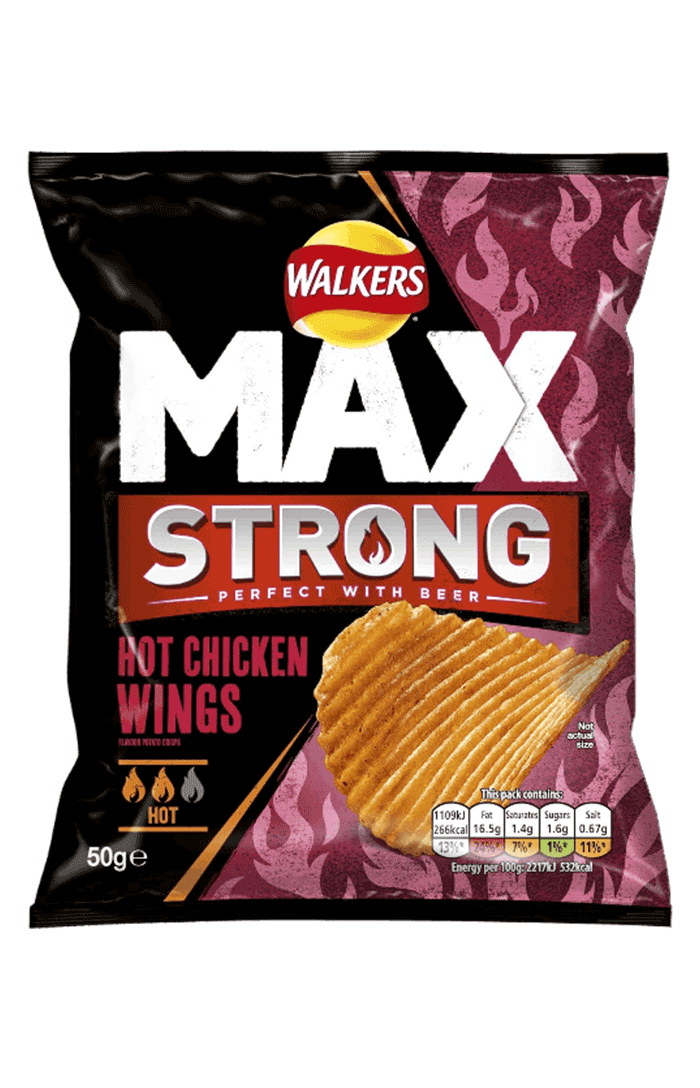 Walkers Max Strong Hot Chicken Wings Sharing Crisps 50g