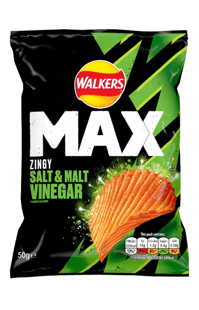 Walkers Max Zingy Salt & Malt Vinegar Crisps 50g