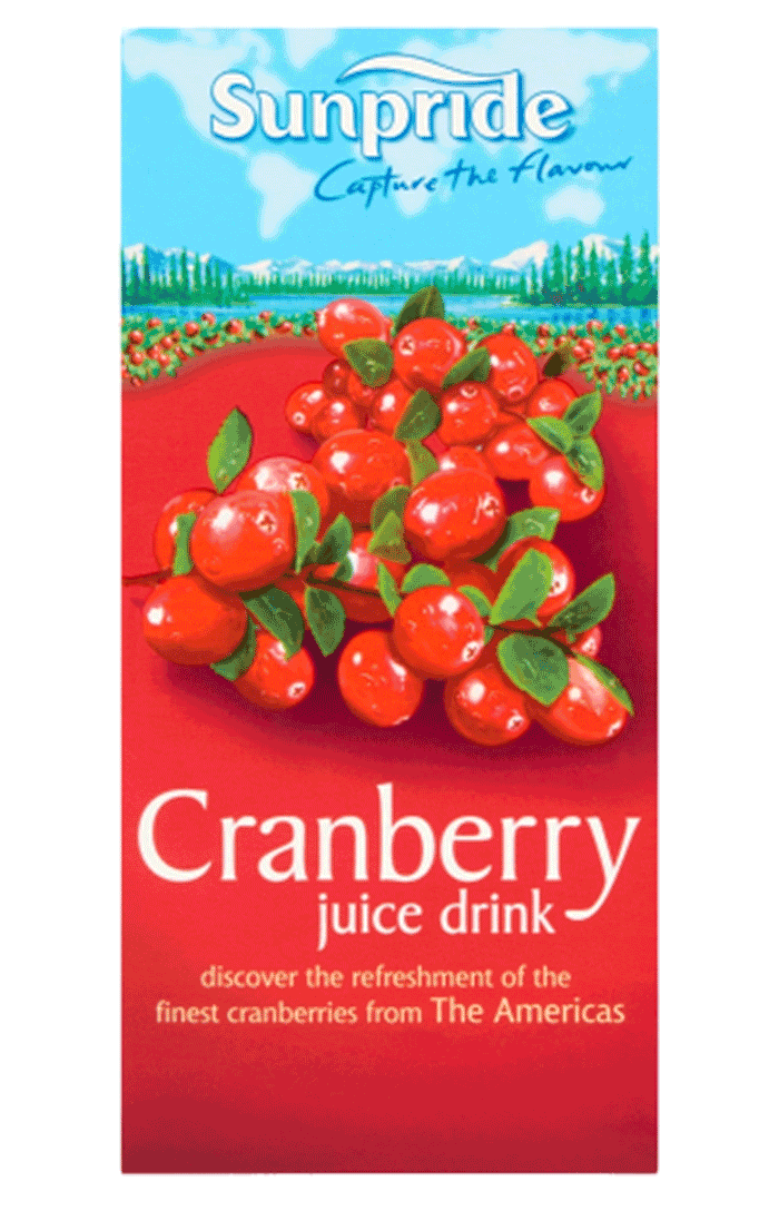 SUNPRIDE CRANBERRY JUICE , TETRA 12 X 1LTR