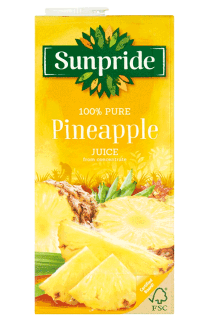 SUNPRIDE PINEAPPLE JUICE, TETRA 12 X 1LTR